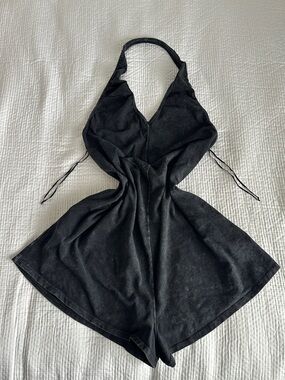 Fp Movement Hot Shot Black Mineral Wash Halter Romper Freepeople